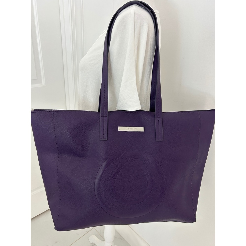 Monat Purple Saffiano Faux Leather Large Zip Top Tote Bag Women Shoulder Bag